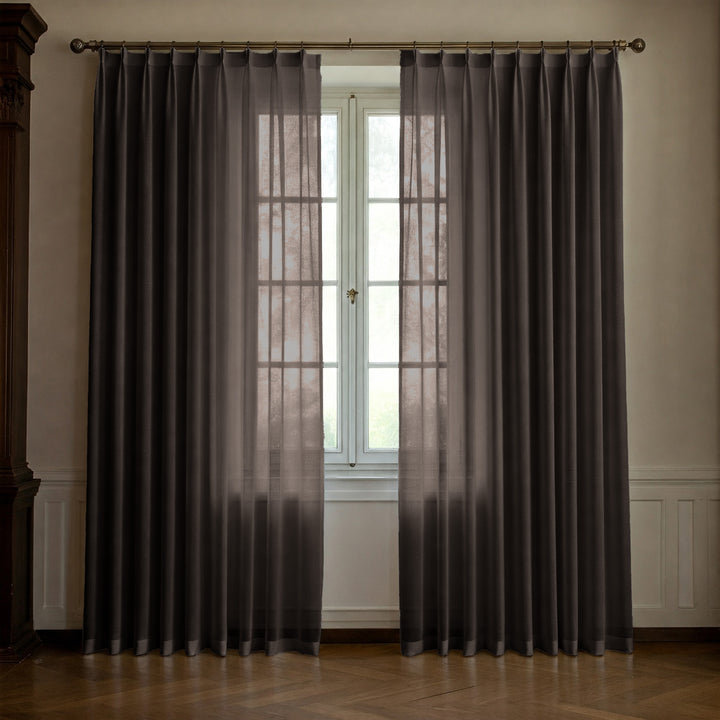 Dark Brown Linen Sheer Curtains - Triple Pinch Pleat - Made to Measure