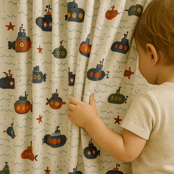 Submarine Adventure Cotton Kids Curtains – Nautical Underwater Drapes, Light-Filtering or 100 % Blackout