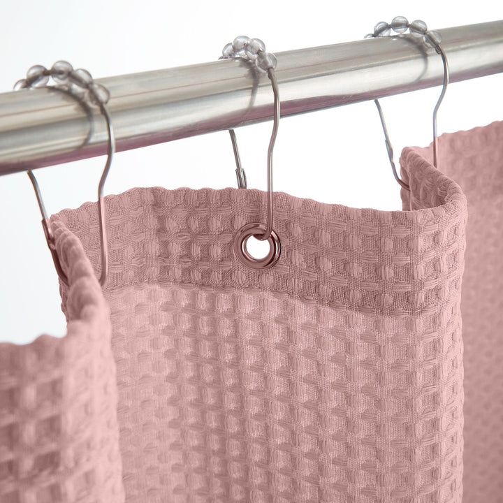 Dusty Pink Organic Cotton Waffle Shower Curtain | Mold Resistant | Quick Dry