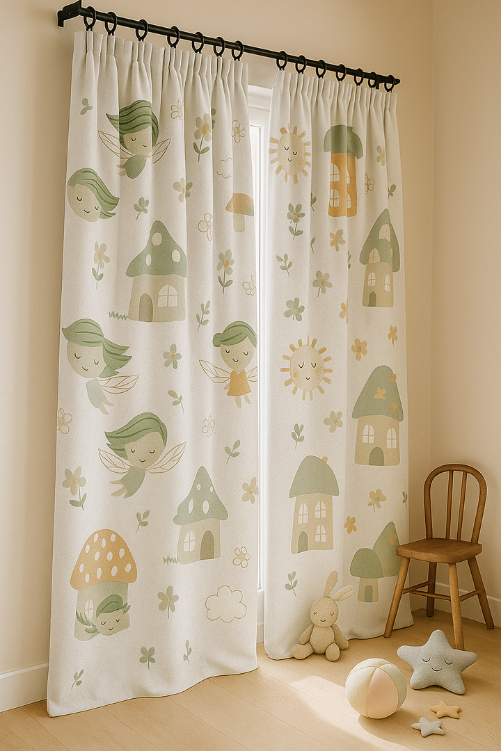 Whimsical Fairy Tale Linen Curtains for Kids – Light Filtering or 100% Blackout – Custom Sizes – All Heading Styles