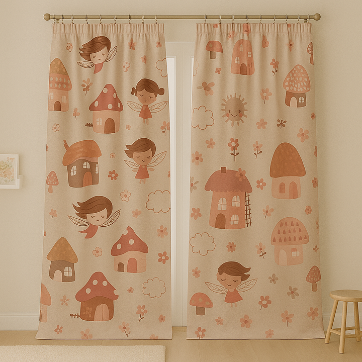 Whimsical Fairy Tale Linen Curtains for Kids – Light Filtering or 100% Blackout – Custom Sizes – All Heading Styles