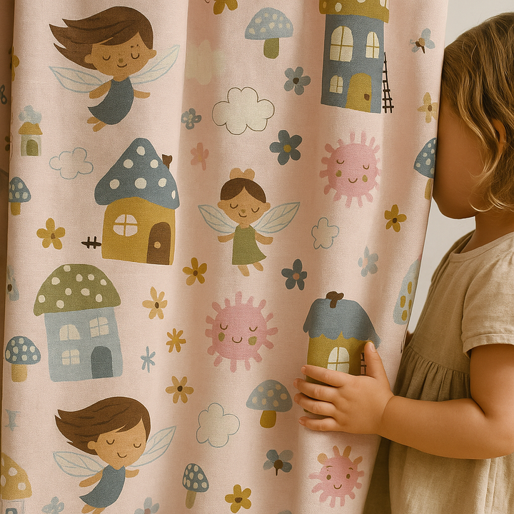 Whimsical Fairy Tale Linen Curtains for Kids – Light Filtering or 100% Blackout – Custom Sizes – All Heading Styles