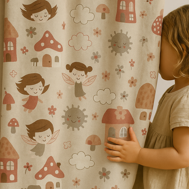 Whimsical Fairy Tale Linen Curtains for Kids – Light Filtering or 100% Blackout – Custom Sizes – All Heading Styles