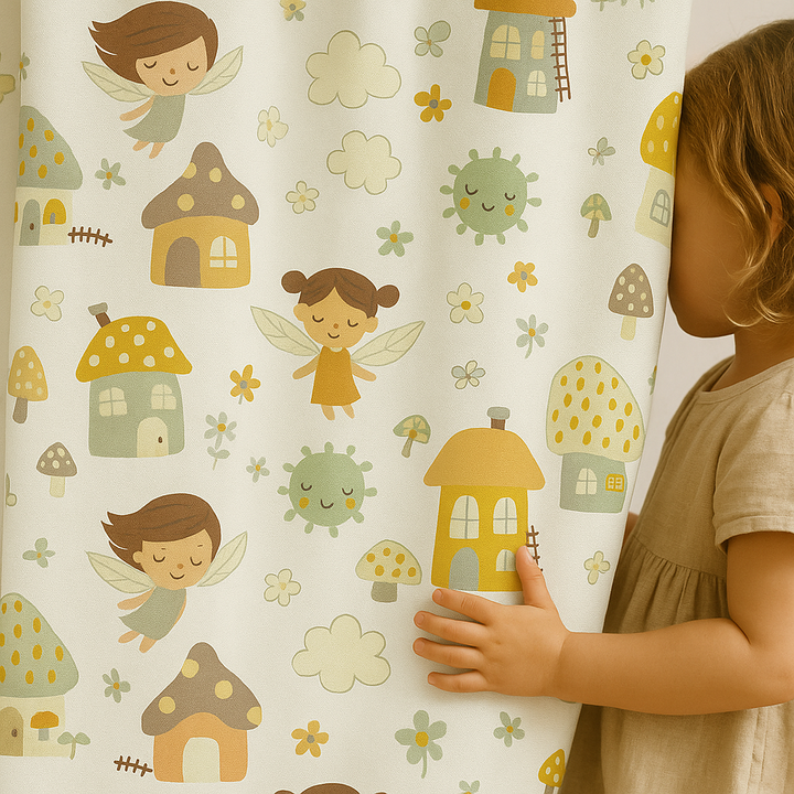 Whimsical Fairy Tale Linen Curtains for Kids – Light Filtering or 100% Blackout – Custom Sizes – All Heading Styles