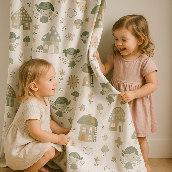Whimsical Fairy Tale Linen Curtains for Kids – Light Filtering or 100% Blackout – Custom Sizes – All Heading Styles