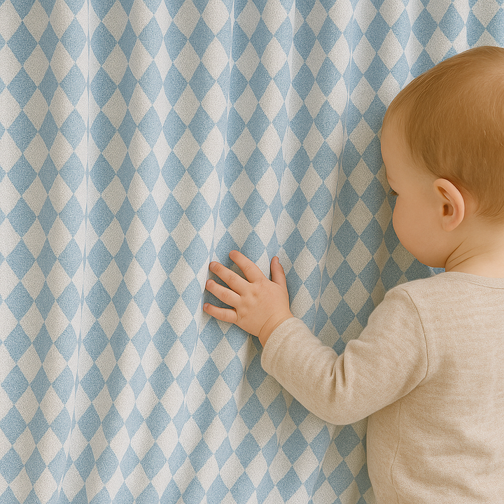 Soft Linen Diamond Pattern Nursery Curtains – Light Filtering or Blackout – Custom Sizes – 4 Heading Styles – Single or Pair