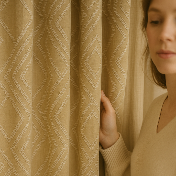 Luxury Linen Jacquard Geometric Curtains – 7 Colours, Made-to-Measure Blackout or Cotton Lined