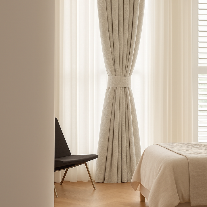 Luxury Linen Jacquard Curtains with Raised Damask Pattern – Custom Sizes, Blackout & Light-Filtering Liners