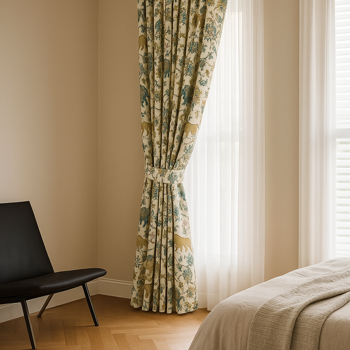 Elephant & Floral Organic Cotton Curtains – Custom Size, Blackout or Cotton Lined, Rod or Track Ready – Set of 2 or Single Panel