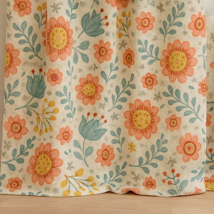 Floral Pure Linen Curtains - Custom Made, Extra Wide & Long, Light Filtering or 100% Blackout Lined, Rod Pocket or Hooks | Kids Room & Interior Design