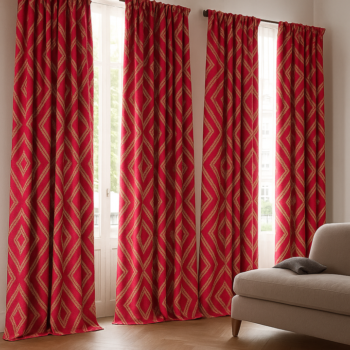 Luxury Linen Jacquard Geometric Curtains – 7 Colours, Made-to-Measure Blackout or Cotton Lined