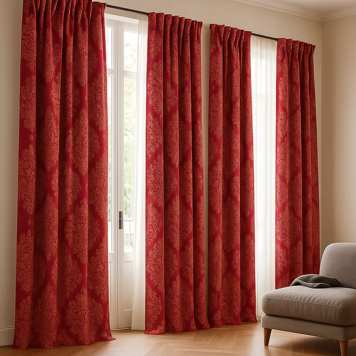 Luxury Linen Jacquard Curtains with Raised Damask Pattern – Custom Sizes, Blackout & Light-Filtering Liners