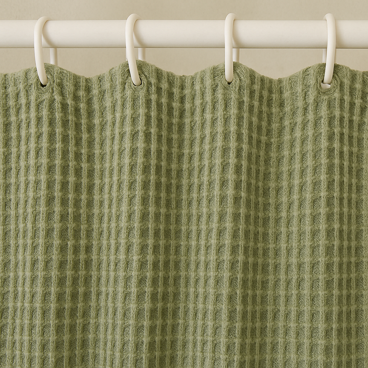 Pure Cotton Sage-Green Waffle Weave Shower Curtain – Extra-Wide & Extra-Long | Custom Sizes | Quick-Dry Bathroom Curtain