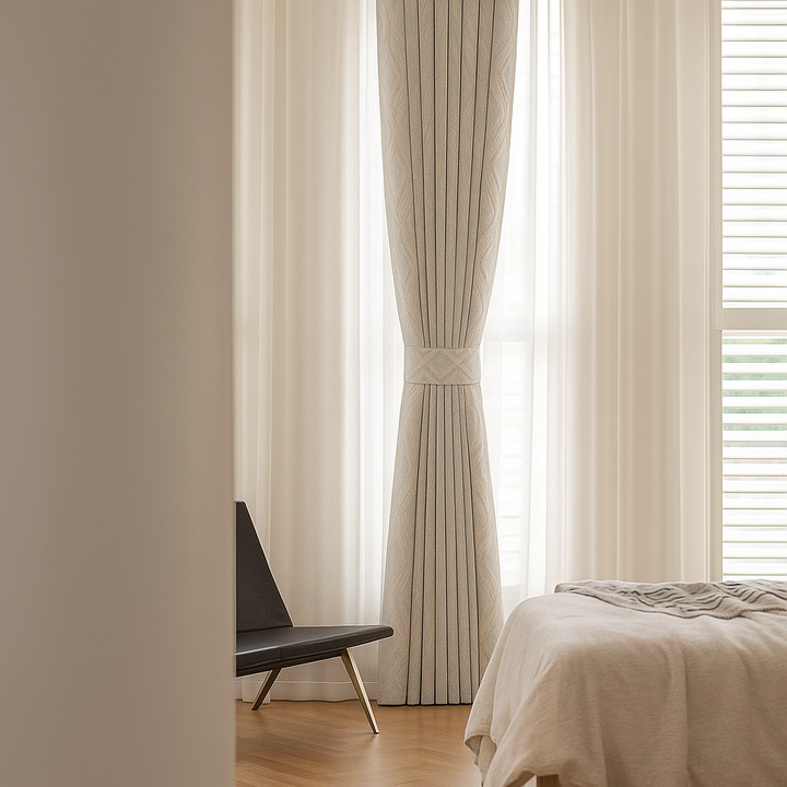 Luxury Linen Jacquard Geometric Curtains – 7 Colours, Made-to-Measure Blackout or Cotton Lined