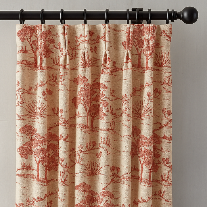 Countryside Toile Pure Linen Curtains – GOTS Certified | Made-to-Measure Light-Filtering or 100 % Blackout | Single Panel or Pair