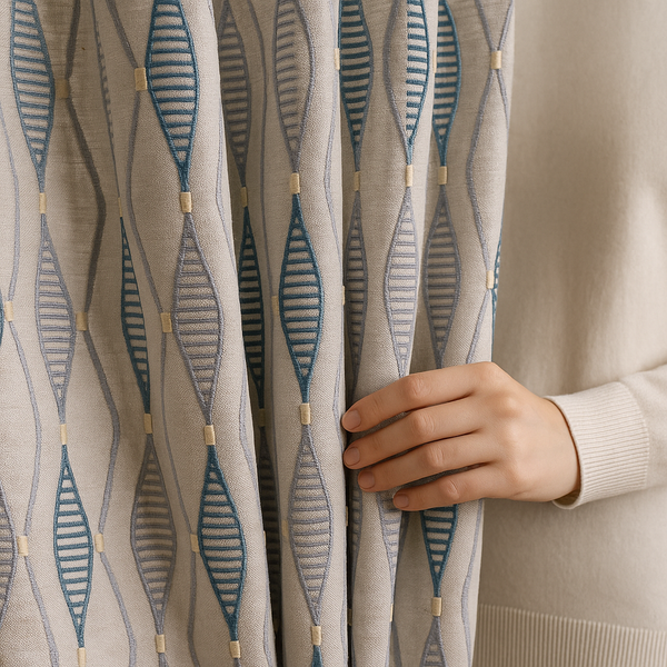 GOTS Spindle-Stripe Embroidered Linen Curtains – Blackout / Sheer
