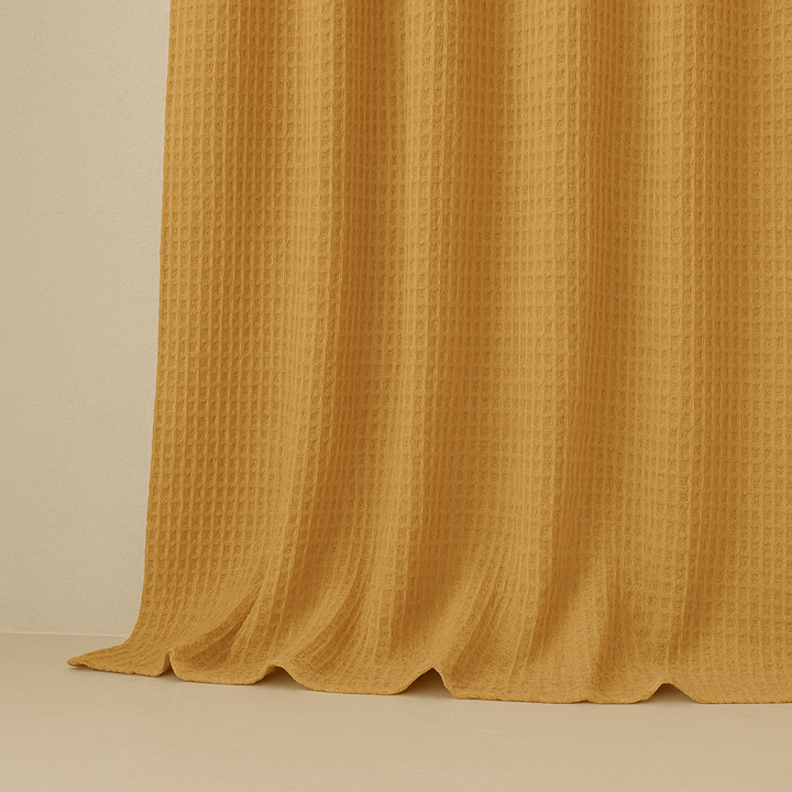 Pure Cotton Waffle Weave Shower Curtain – Extra-Wide & Extra-Long, Custom Size, Honey-Mustard, Quick-Dry Luxury