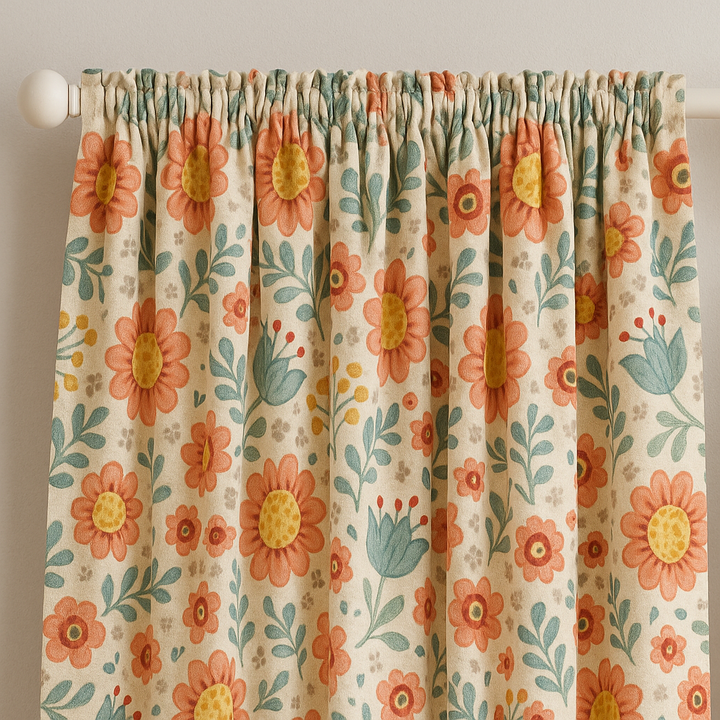 Floral Pure Linen Curtains - Custom Made, Extra Wide & Long, Light Filtering or 100% Blackout Lined, Rod Pocket or Hooks | Kids Room & Interior Design