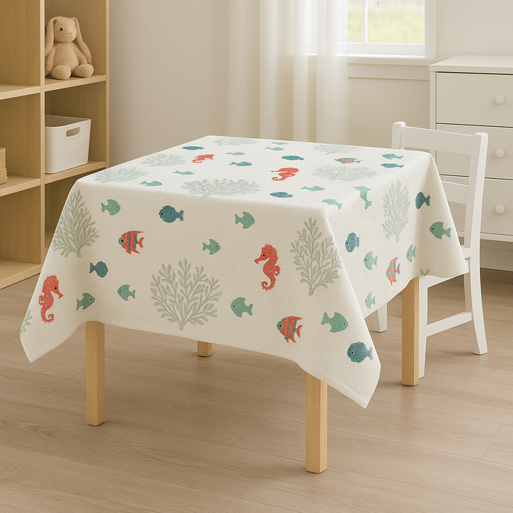 Embroidered Under-the-Sea Cotton-Linen Fabric 54" (137 cm) Wide – Buy by the Metre