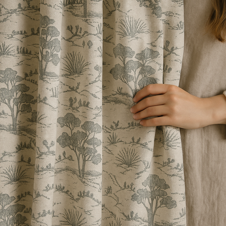 Countryside Toile Pure Linen Curtains – GOTS Certified | Made-to-Measure Light-Filtering or 100 % Blackout | Single Panel or Pair