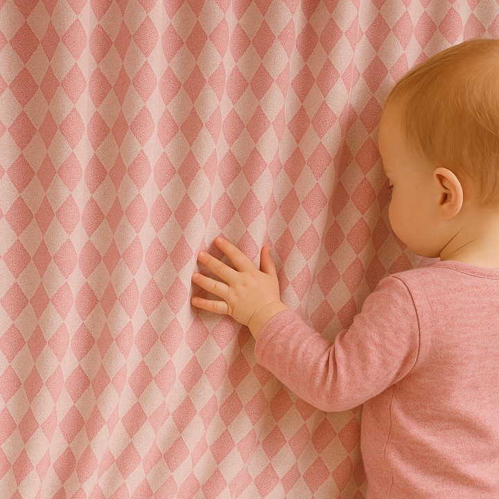 Soft Linen Diamond Pattern Nursery Curtains – Light Filtering or Blackout – Custom Sizes – 4 Heading Styles – Single or Pair