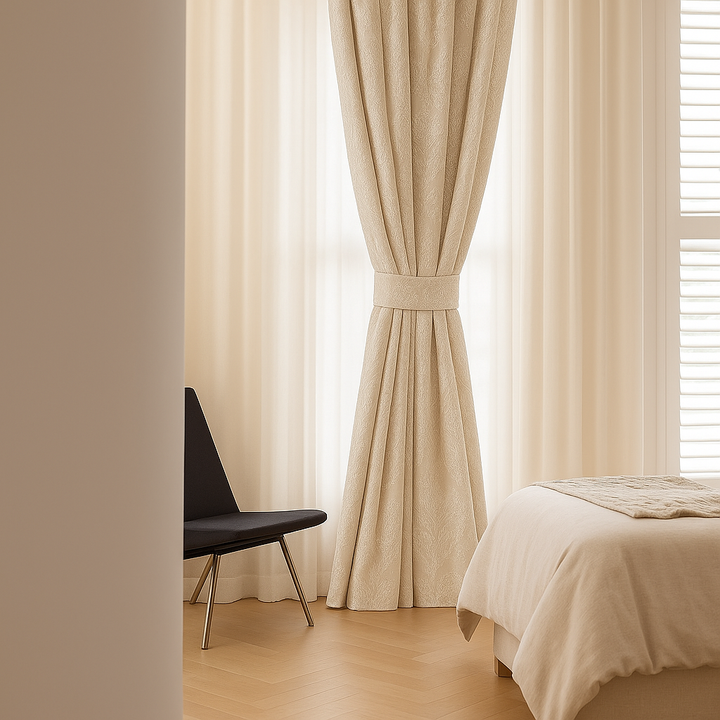 Luxury Linen Jacquard Curtains with Raised Damask Pattern – Custom Sizes, Blackout & Light-Filtering Liners