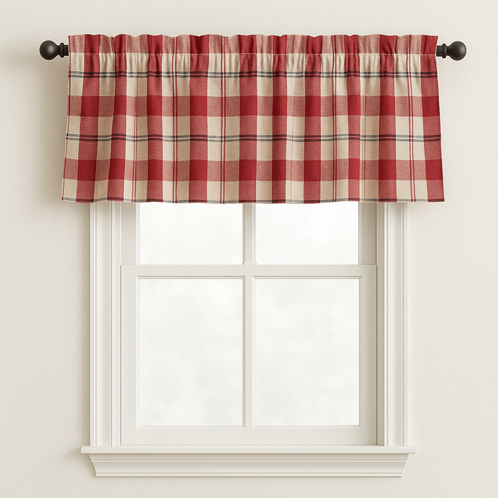 Pure Linen Check Valance Curtain – Farmhouse Window Topper – 7 Gingham Colours – Light Filtering Cotton Lined – Custom Sizes