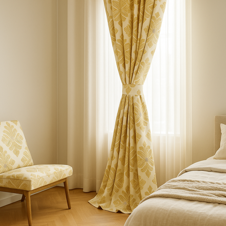 Luxury GOTS Linen Damask Curtains – Made-to-Measure, Blackout or Light-Filtering Liners