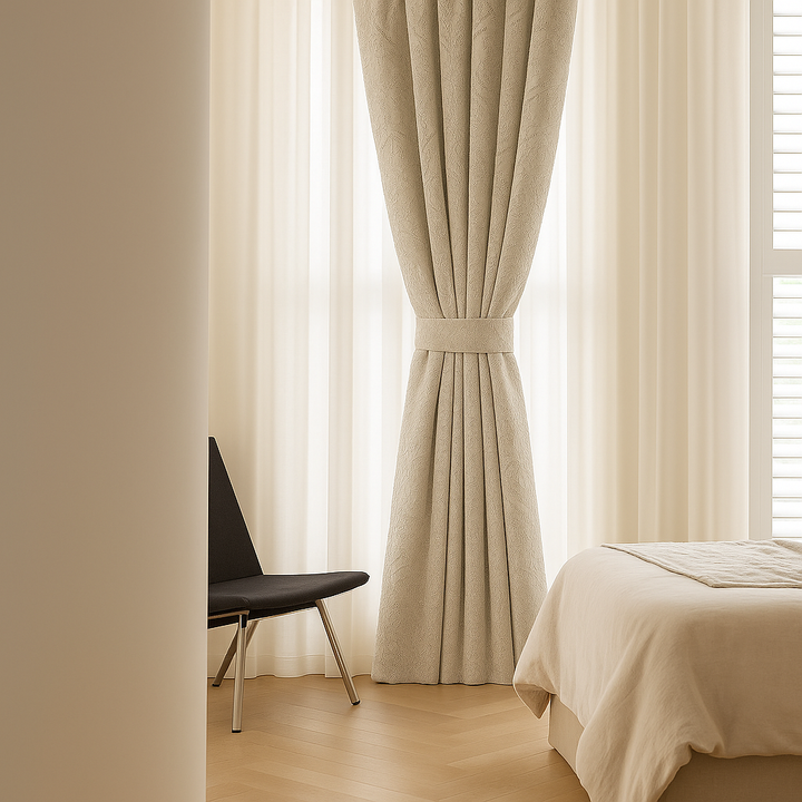 Luxury Linen Jacquard Curtains with Raised Damask Pattern – Custom Sizes, Blackout & Light-Filtering Liners