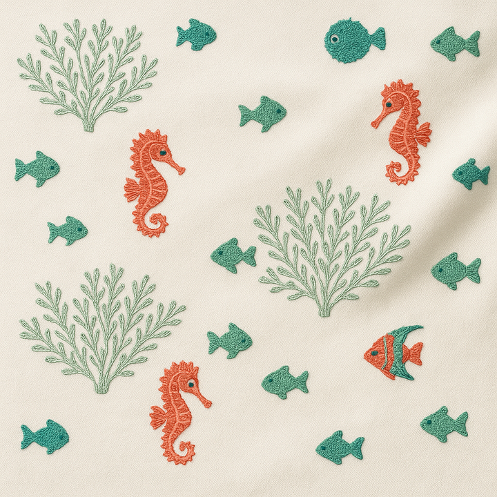 Embroidered Under-the-Sea Cotton-Linen Fabric 54" (137 cm) Wide – Buy by the Metre