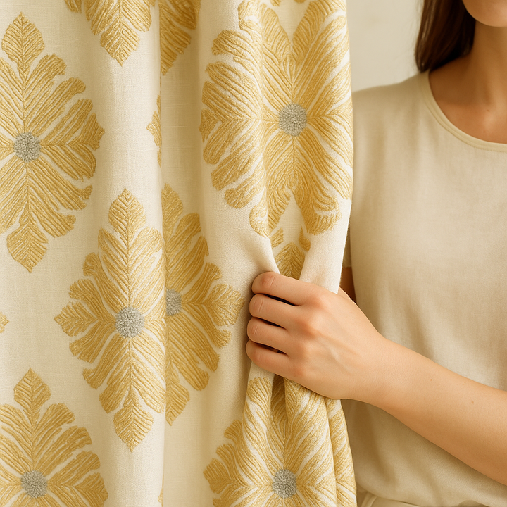Luxury GOTS Linen Damask Curtains – Made-to-Measure, Blackout or Light-Filtering Liners