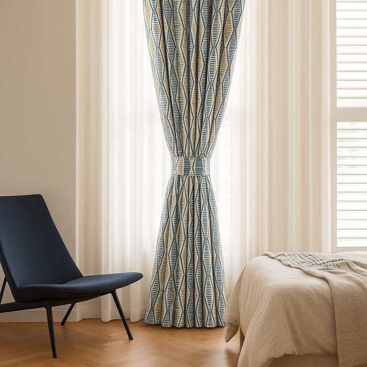 GOTS Spindle-Stripe Embroidered Linen Curtains – Blackout / Sheer