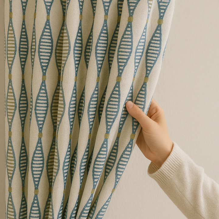 GOTS Spindle-Stripe Embroidered Linen Curtains – Blackout / Sheer