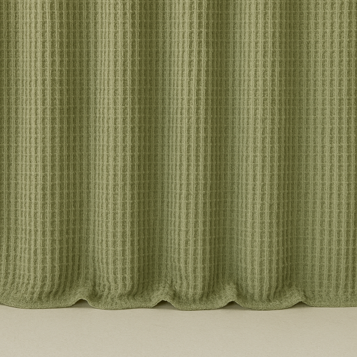 Pure Cotton Sage-Green Waffle Weave Shower Curtain – Extra-Wide & Extra-Long | Custom Sizes | Quick-Dry Bathroom Curtain