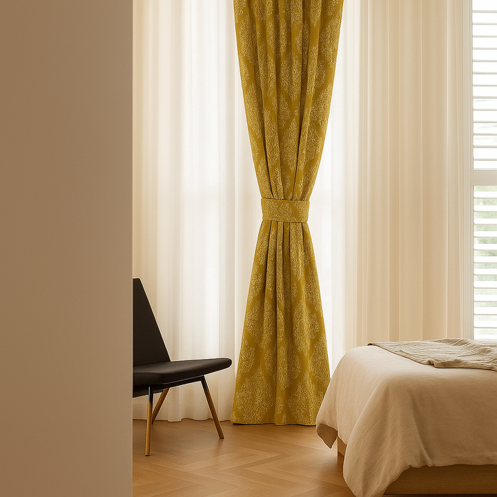 Luxury Linen Jacquard Curtains with Raised Damask Pattern – Custom Sizes, Blackout & Light-Filtering Liners