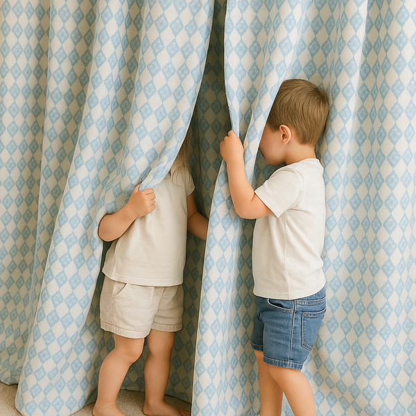 Soft Linen Diamond Pattern Nursery Curtains – Light Filtering or Blackout – Custom Sizes – 4 Heading Styles – Single or Pair