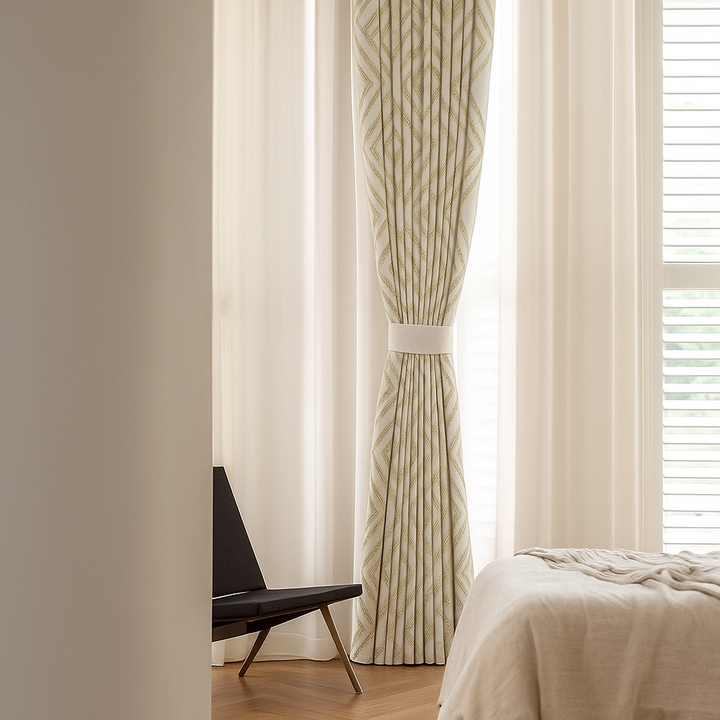 Luxury Linen Jacquard Geometric Curtains – 7 Colours, Made-to-Measure Blackout or Cotton Lined