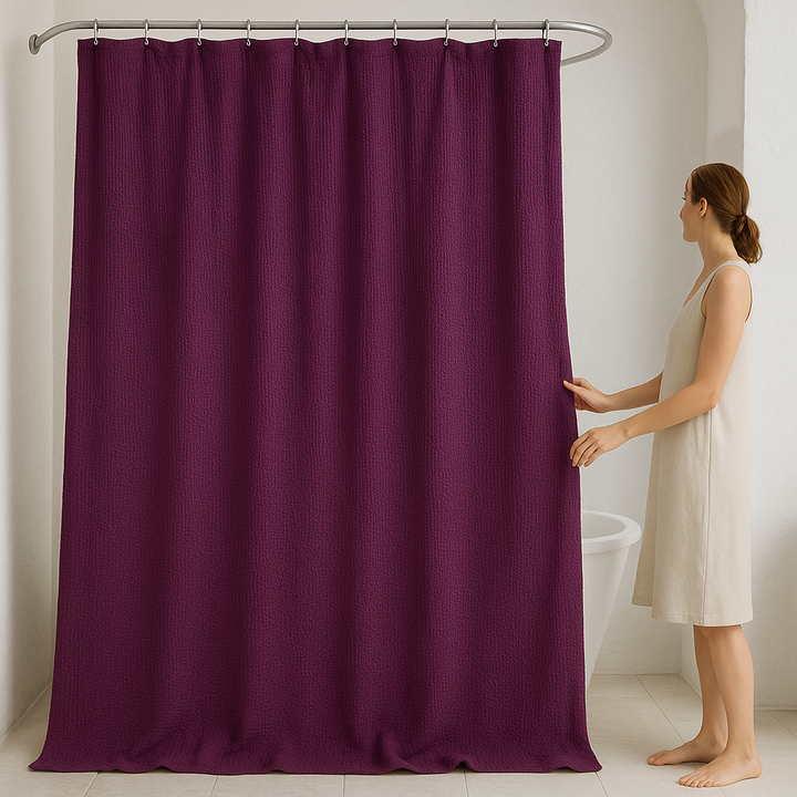 100% Pure Cotton Waffle Weave Shower Curtain – Plum Purple Spa-Style (Customisable Sizes)
