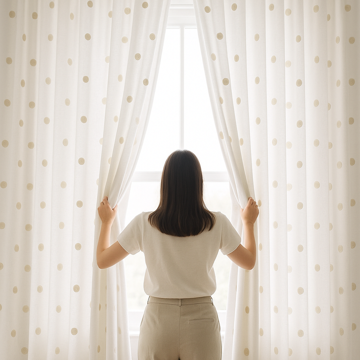 Pure Linen Spiral Polka Dot Curtains – Made to Measure, Blackout or Cotton Lined