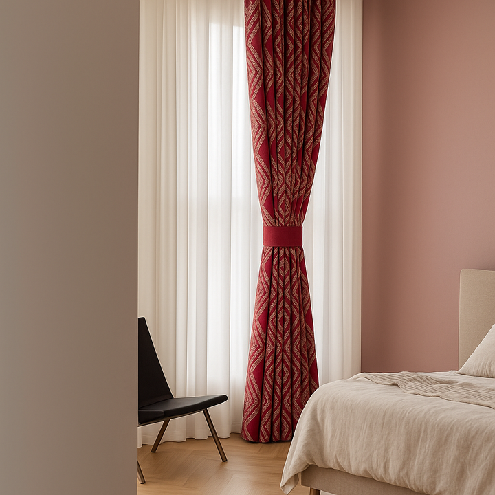 Luxury Linen Jacquard Geometric Curtains – 7 Colours, Made-to-Measure Blackout or Cotton Lined