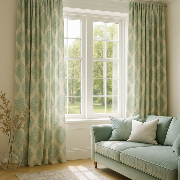 Luxury GOTS Linen Damask Curtains – Made-to-Measure, Blackout or Light-Filtering Liners