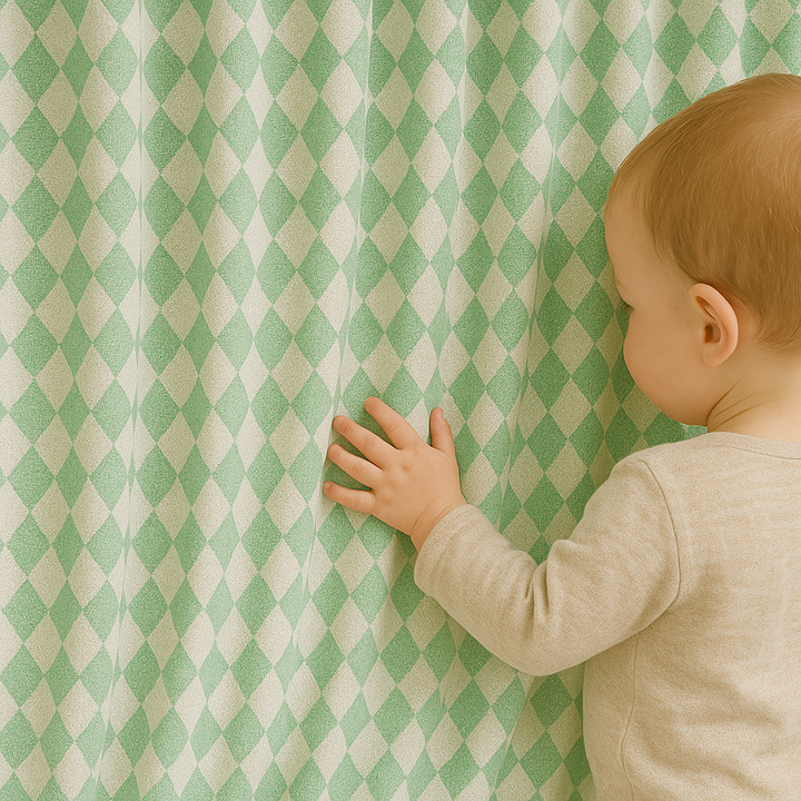 Soft Linen Diamond Pattern Nursery Curtains – Light Filtering or Blackout – Custom Sizes – 4 Heading Styles – Single or Pair