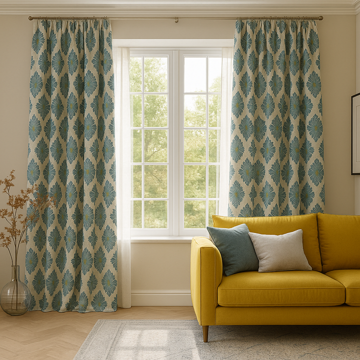 Luxury GOTS Linen Damask Curtains – Made-to-Measure, Blackout or Light-Filtering Liners