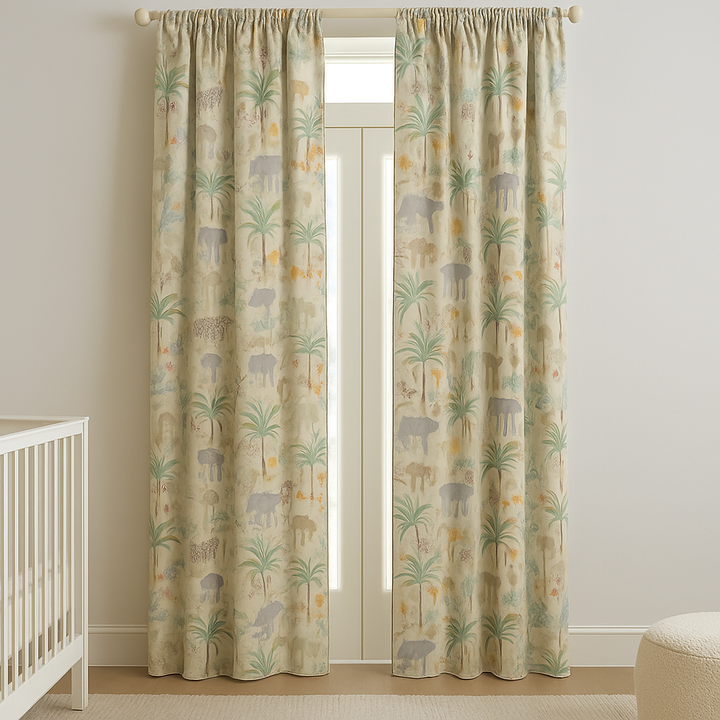 Jungle Safari Linen Nursery Curtains – Soft, Custom Sizes – Light Filtering or Blackout Lining