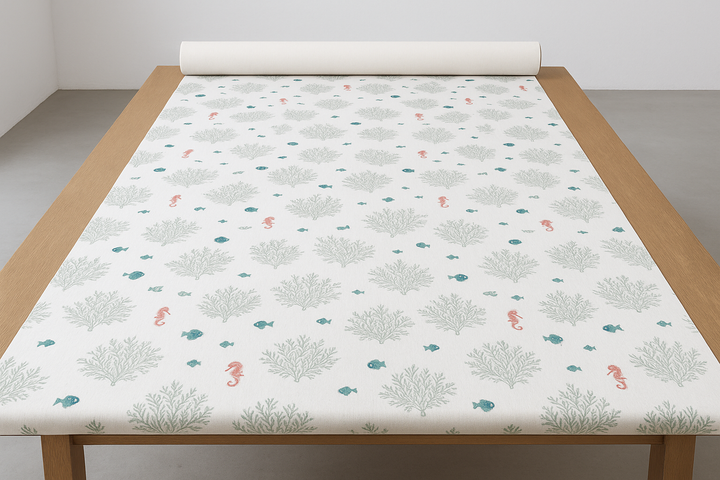 Embroidered Under-the-Sea Cotton-Linen Fabric 54" (137 cm) Wide – Buy by the Metre
