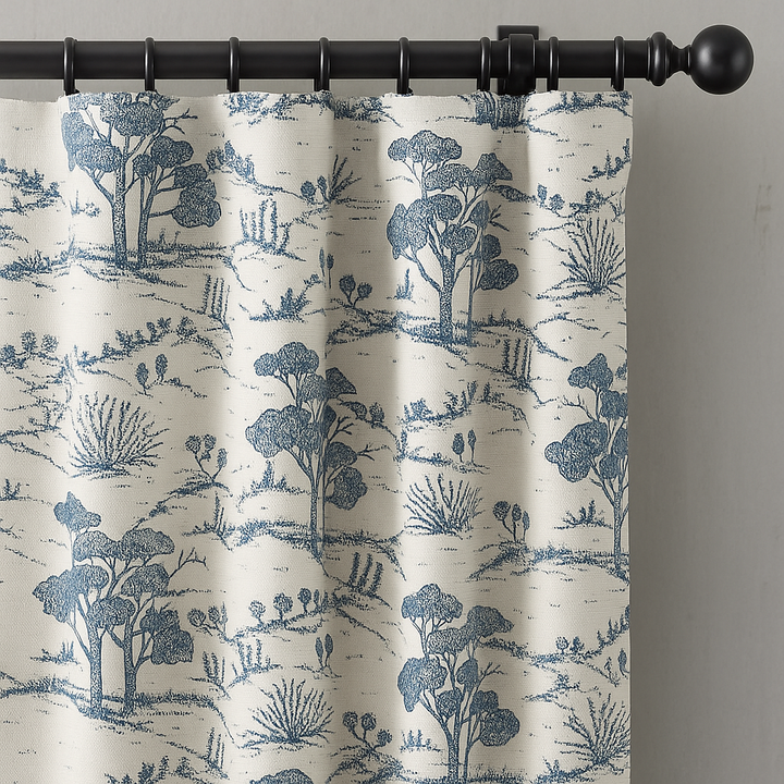 Countryside Toile Pure Linen Curtains – GOTS Certified | Made-to-Measure Light-Filtering or 100 % Blackout | Single Panel or Pair