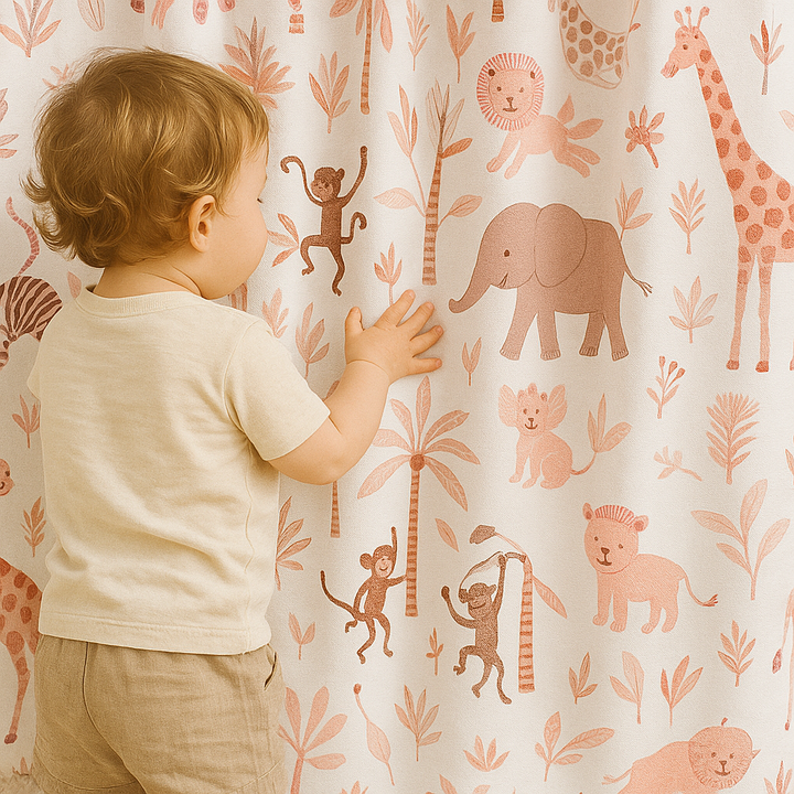 Jungle Safari Linen Nursery Curtains – Soft, Custom Sizes – Light Filtering or Blackout Lining