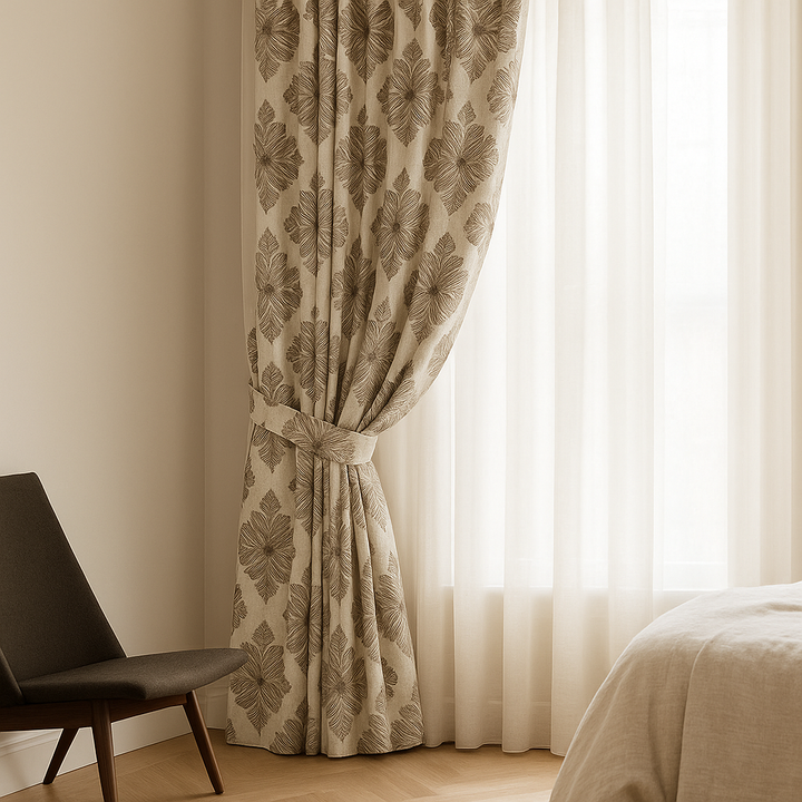 Luxury GOTS Linen Damask Curtains – Made-to-Measure, Blackout or Light-Filtering Liners