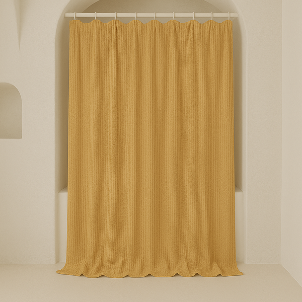 Pure Cotton Waffle Weave Shower Curtain – Extra-Wide & Extra-Long, Custom Size, Honey-Mustard, Quick-Dry Luxury