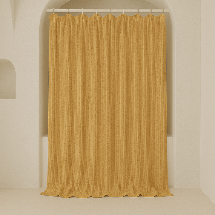 Pure Cotton Waffle Weave Shower Curtain – Extra-Wide & Extra-Long, Custom Size, Honey-Mustard, Quick-Dry Luxury